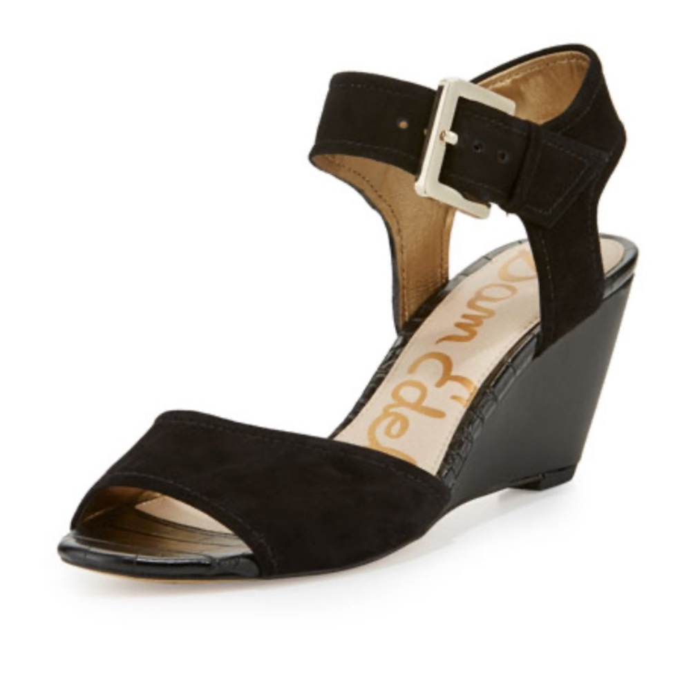 Shirley Suede Demi-Wedge Sandal, Black